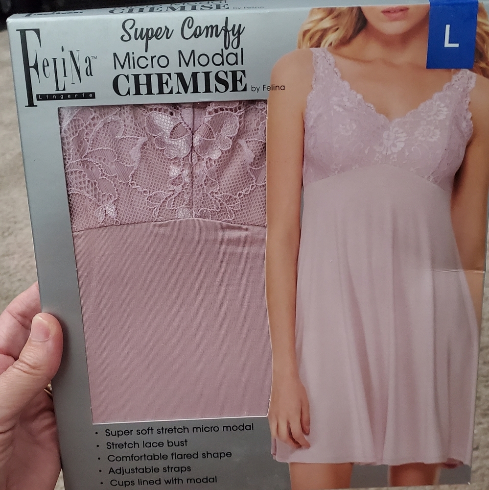 Felina Lace Trimmed Micro Modal Chemise in Soft Pink
